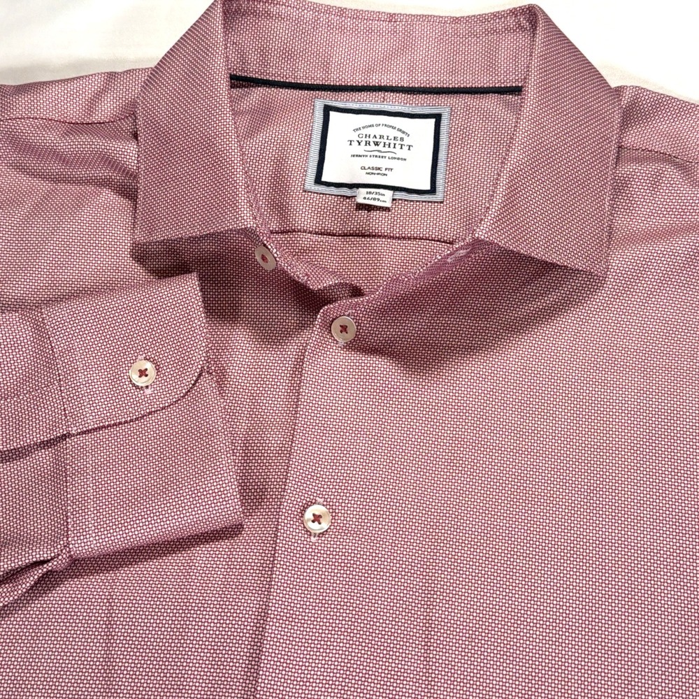 Charles Tyrwhitt Pink Micro Dot Classic Fit Long Sleeve Dress Shirt 18 35